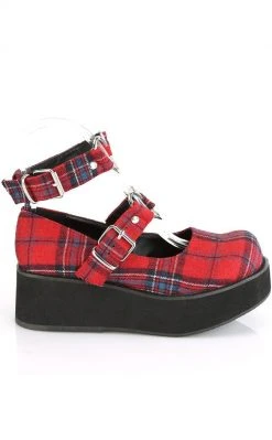 Demonia SPRITE-02 Red Tartan Platform Mary Janes Shoes