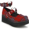 Demonia SPRITE-02 Red Tartan Platform Mary Janes Shoes