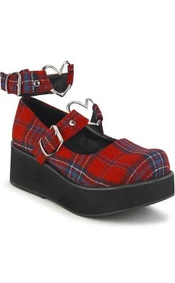 Demonia SPRITE-02 Red Tartan Platform Mary Janes Shoes