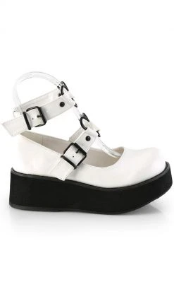 Demonia SPRITE-02 White Vegan Leather Platform Mary Janes Shoes