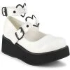 Demonia SPRITE-02 White Vegan Leather Platform Mary Janes Shoes