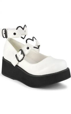 Demonia SPRITE-02 White Vegan Leather Platform Mary Janes Shoes
