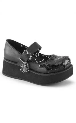 Demonia SPRITE-05 Black Vegan Leather Platform Mary Janes Shoes