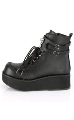 Demonia SPRITE-70 Black Vegan Leather Platform Ankle Boots Shoes