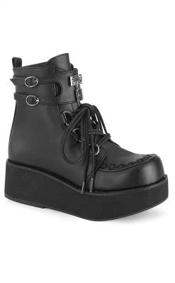 Demonia SPRITE-70 Black Vegan Leather Platform Ankle Boots Shoes