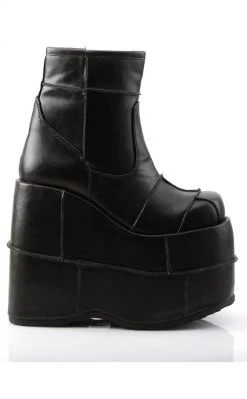 Demonia STACK-201 Black Vegan Leather Platform Boots Shoes