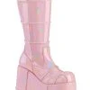 Demonia STACK-301 Baby Pink Holo Platform Boots 1 Demonia STACK-301 Baby Pink Holo Platform Boots