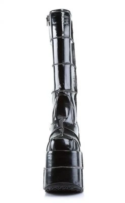 Demonia Shoes STACK-301 Black Patent Platform Boots