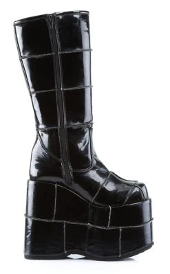Demonia Shoes STACK-301 Black Patent Platform Boots