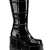 Demonia Shoes STACK-301 Black Patent Platform Boots