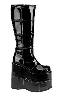 Demonia Shoes STACK-301 Black Patent Platform Boots