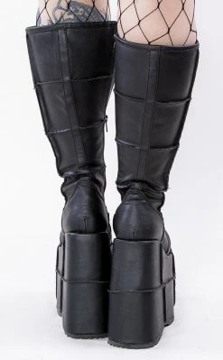 Demonia Shoes STACK-301 Black Vegan Leather Platform Boots