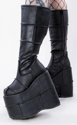 Demonia Shoes STACK-301 Black Vegan Leather Platform Boots