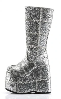 Demonia Shoes STACK-301G Silver Glitter Platform Boots