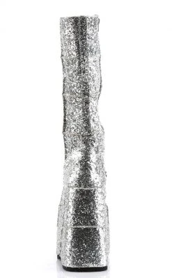Demonia Shoes STACK-301G Silver Glitter Platform Boots