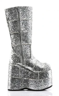 Demonia Shoes STACK-301G Silver Glitter Platform Boots