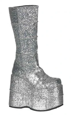Demonia Shoes STACK-301G Silver Glitter Platform Boots