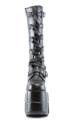 Demonia STACK-308 Black Vegan Leather Platform Boots Shoes