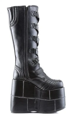 Demonia STACK-308 Black Vegan Leather Platform Boots Shoes