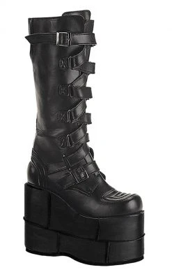 Demonia STACK-308 Black Vegan Leather Platform Boots Shoes
