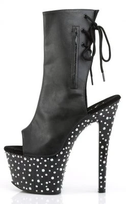 Pleaser STARDANCE-1018-7 Black Faux Leather Ankle Boots Pole Shoes