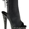 Pleaser STARDANCE-1018-7 Black Faux Leather Ankle Boots Pole Shoes