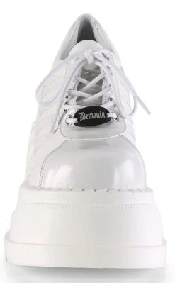 Demonia STOMP-08 White Vegan Leather Platform Sneakers