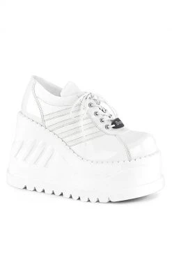Demonia STOMP-08 White Vegan Leather Platform Sneakers