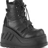 Demonia STOMP-13 Black Vegan Leather Platform Ankle Boots Shoes
