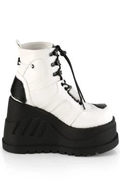 Demonia STOMP-13 White Vegan Leather Platform Ankle Boots