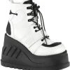 Demonia STOMP-13 White Vegan Leather Platform Ankle Boots