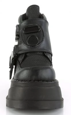 Demonia STOMP-15 Black Vegan Leather Platform Sneakers