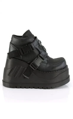 Demonia STOMP-15 Black Vegan Leather Platform Sneakers