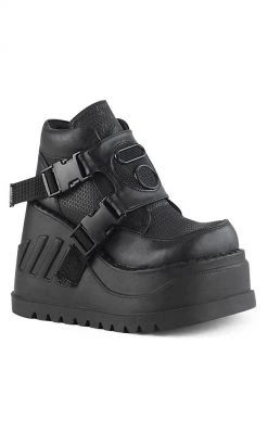 Demonia STOMP-15 Black Vegan Leather Platform Sneakers