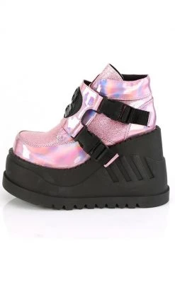 Demonia Shoes STOMP-15 Pink Holographic Platform Sneakers