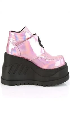 Demonia Shoes STOMP-15 Pink Holographic Platform Sneakers