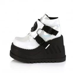 Demonia Shoes STOMP-15 White Holographic Platform Sneakers