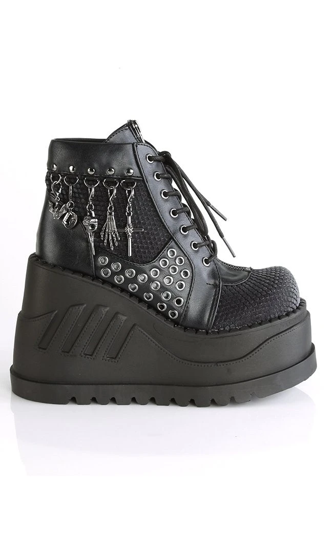 Demonia STOMP-18 Black Vegan Leather Platform Ankle Boots Shoes 7 Demonia STOMP-18 Black Vegan Leather Platform Ankle Boots Shoes