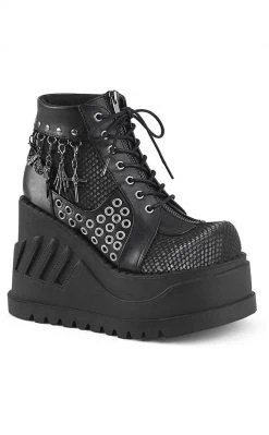 Demonia STOMP-18 Black Vegan Leather Platform Ankle Boots Shoes