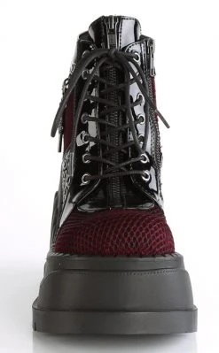 Demonia STOMP-18 Burgundy Velvet Platform Ankle Boots Shoes