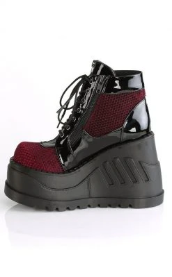 Demonia STOMP-18 Burgundy Velvet Platform Ankle Boots Shoes