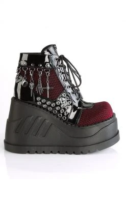 Demonia STOMP-18 Burgundy Velvet Platform Ankle Boots Shoes