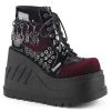 Demonia STOMP-18 Burgundy Velvet Platform Ankle Boots Shoes 2 Demonia STOMP-18 Burgundy Velvet Platform Ankle Boots Shoes
