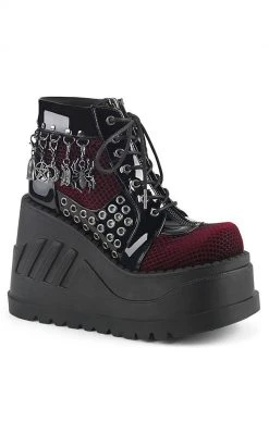 Demonia STOMP-18 Burgundy Velvet Platform Ankle Boots Shoes