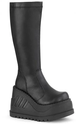 Demonia STOMP-200 Black Vegan Leather Knee High Platform Boots (Au Stock)