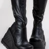 Demonia STOMP-200 Black Vegan Leather Knee High Platform Boots (Au Stock)