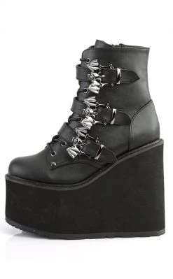 Demonia SWING-103 Black Vegan Leather Platform Ankle Boots Shoes