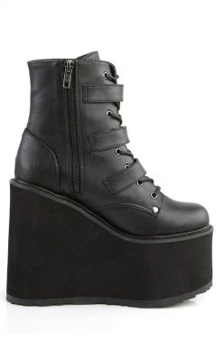 Demonia SWING-103 Black Vegan Leather Platform Ankle Boots Shoes