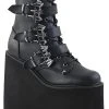 Demonia SWING-103 Black Vegan Leather Platform Ankle Boots Shoes