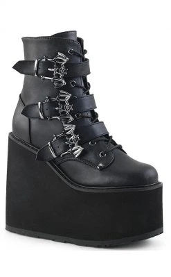 Demonia SWING-103 Black Vegan Leather Platform Ankle Boots Shoes